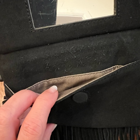 Minnetonka Black Suede Fringe Crossbody Bag w/ Mirror – Boho Festival Style - Picture 3 of 16